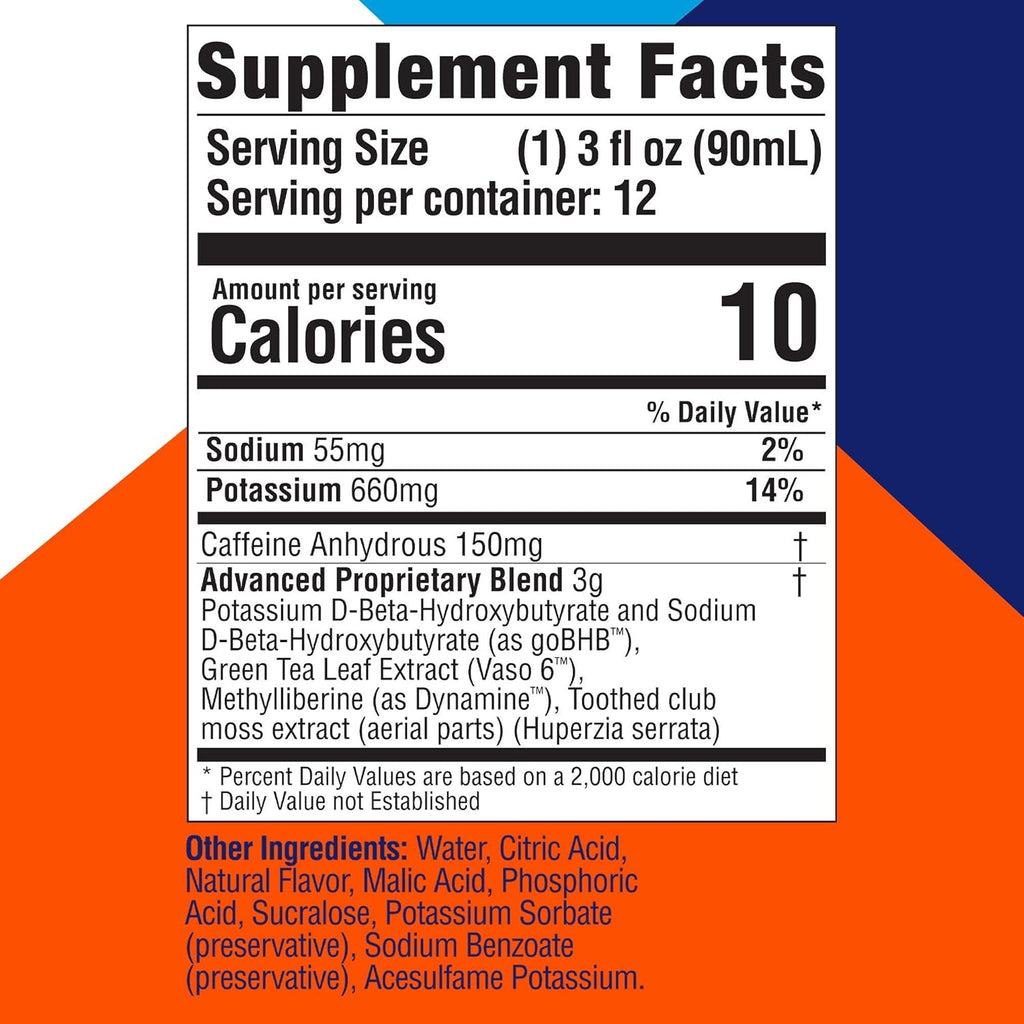 Keto Energy Shot Exogenous Ketones Preworkout Drink 12-Pack Cherry Limeade D9210