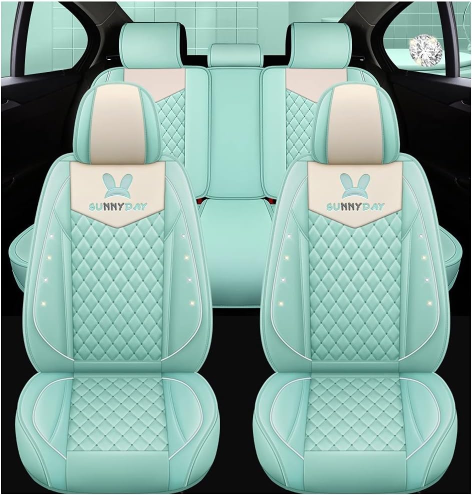 Light Green Leather Car Seat Covers 5 Seats Full Set G879714