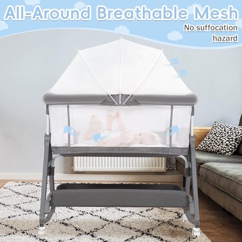 3 in 1 Height Adjustable Rocking Bassinet with Wheels A3120