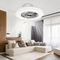White Flush Mount Ceiling Fan with Light and Remote Q58346
