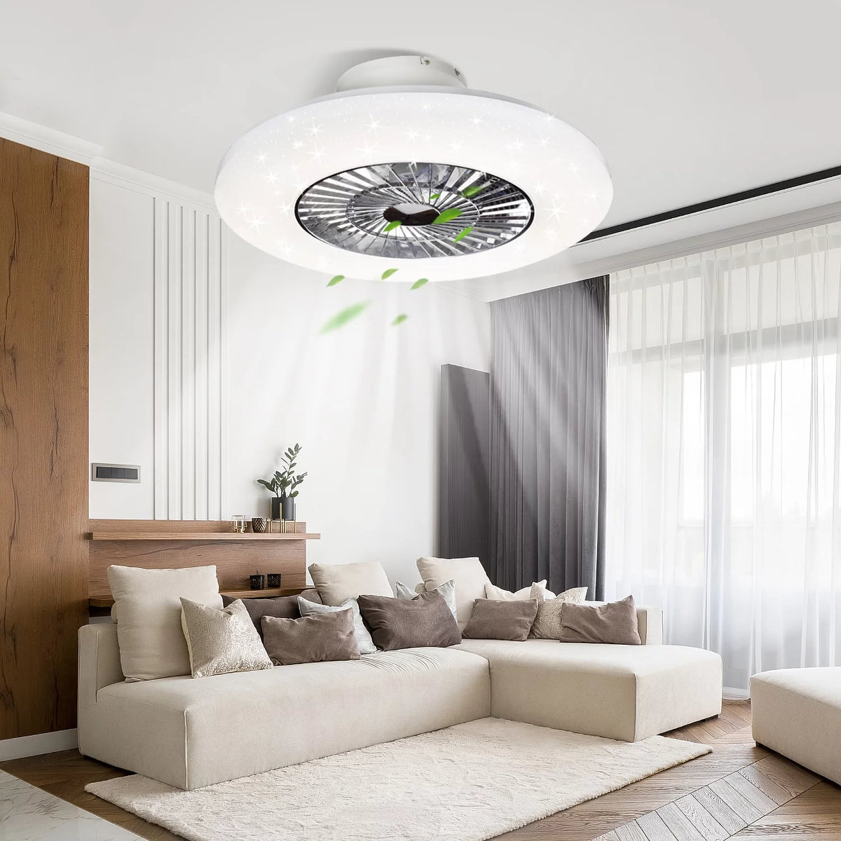 White Flush Mount Ceiling Fan with Light and Remote Q58346