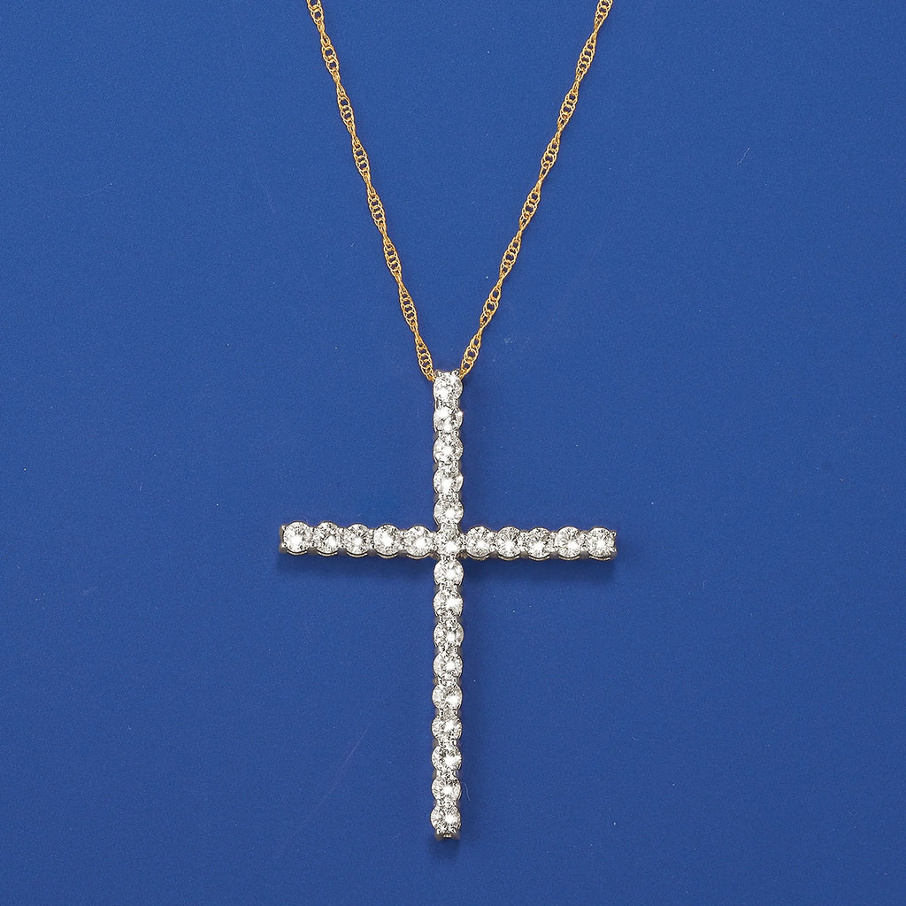 Diamond Cross Pendant Necklace in 14kt Yellow Gold N7105