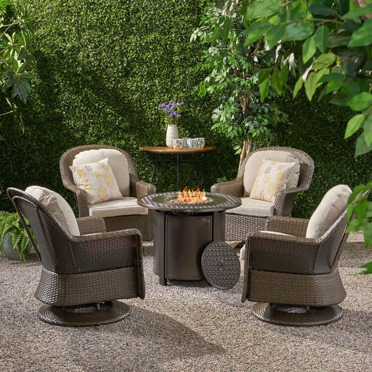 4-Seater Wicker Swivel Chair and Fire Pit T23983