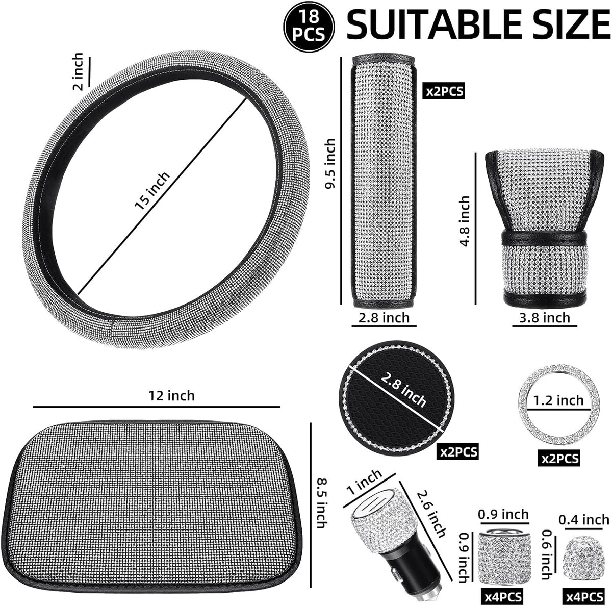 18 Pieces Bling Car Accessories Set W551669