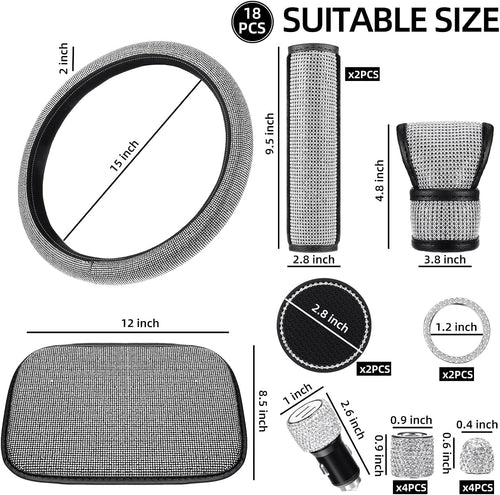 18 Pieces Bling Car Accessories Set W551669