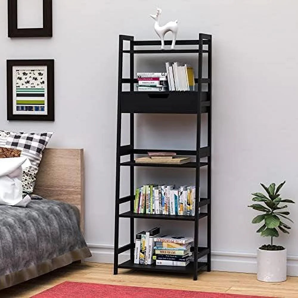 White Bookshelf with Drawers W404516