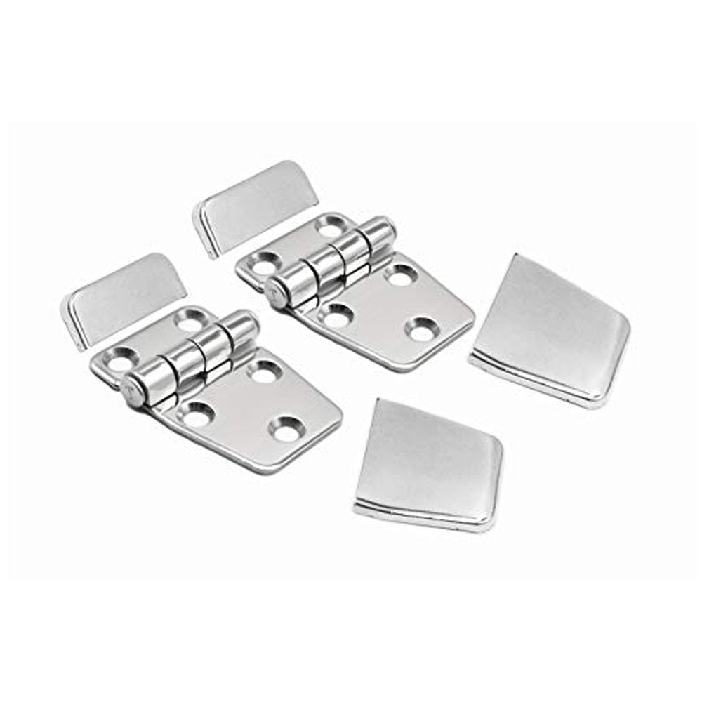 Pair of 316 Stainless Steel Short Sided Strap Hinges with Cover Caps A472383
