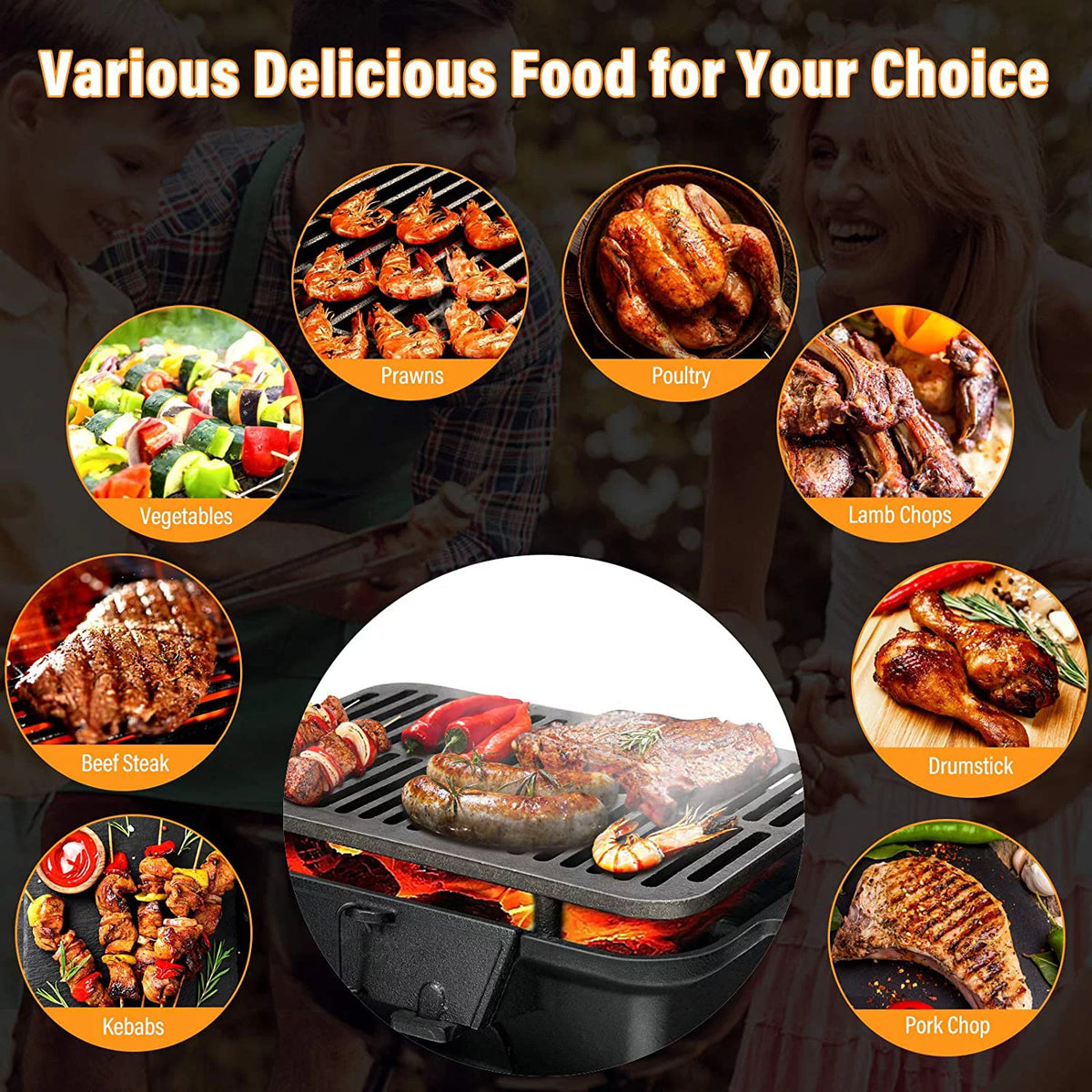 Charcoal Portable BBQ Grill with Double-sided Grilling Net Z886