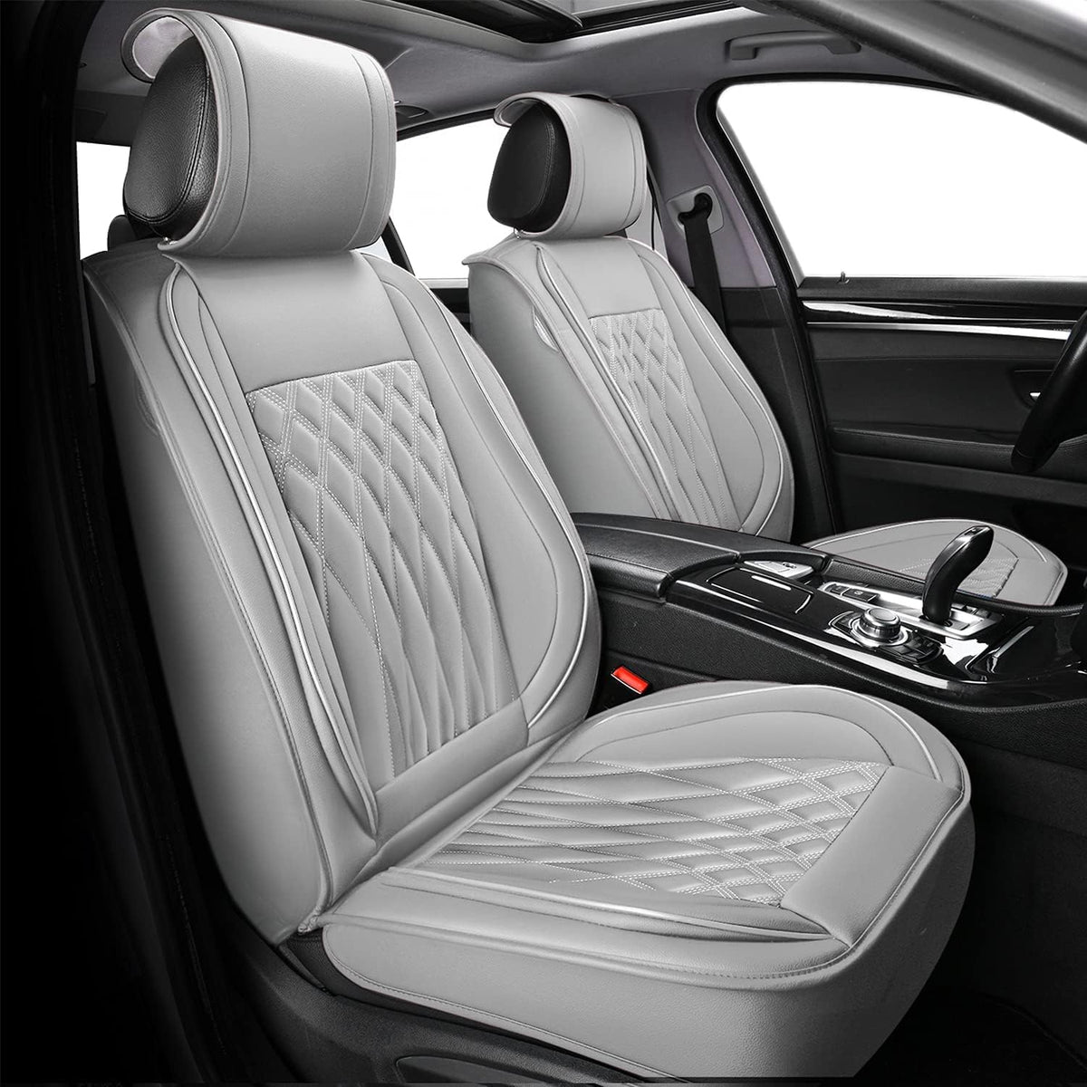 Black+Gray Leather Car Seat Cover 1 Pair R431