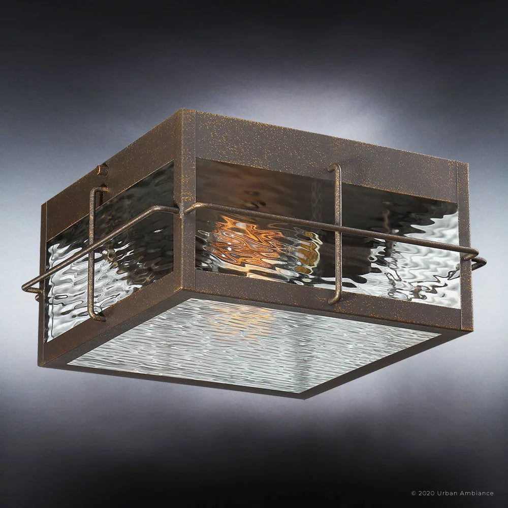 Urban Bronze Clear Water Glass Outdoor Ceiling Light Y24256