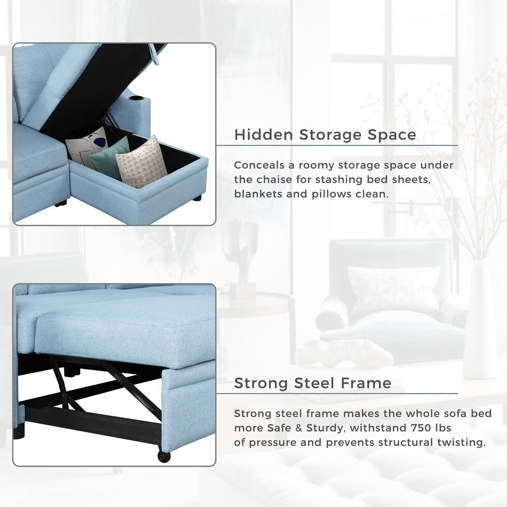 Blue Padded Pull Out Sofa Bed I888599