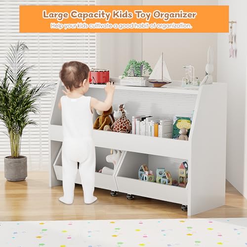 2 Tier Toy Storage Organizer with Movable Bins K30074