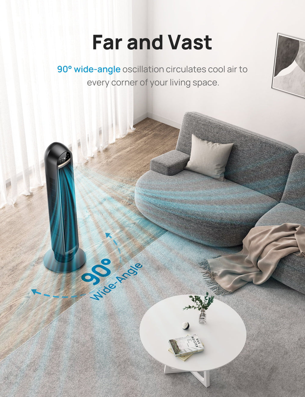 36 Standing Floor Fan with Remote, 90° Oscillating, 4 Speeds, 4 Modes Y41672