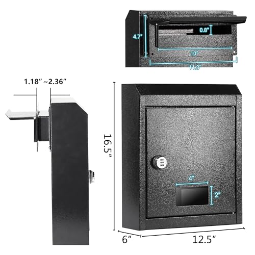 16.5" x 12.5" x 6" Adjustable Chute Deposit Safe Mail Box C4564