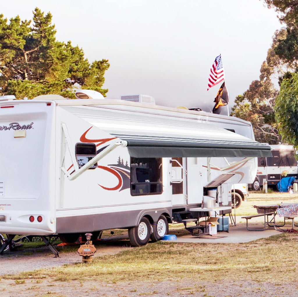 White Motorized Retractable RV Awning 18x8 Ft B6942