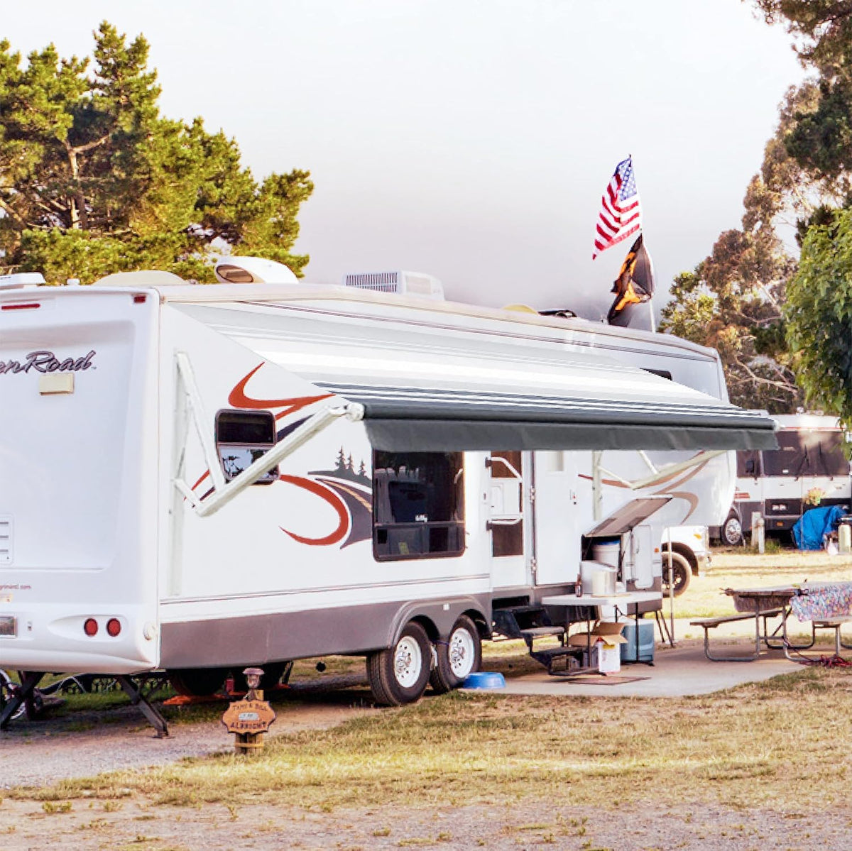 White Motorized Retractable RV Awning 18x8 Ft B6942