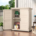 Beige Outdoor Storage Cabinet with Waterproof Metal Tabletop and Removable Shelves C55815