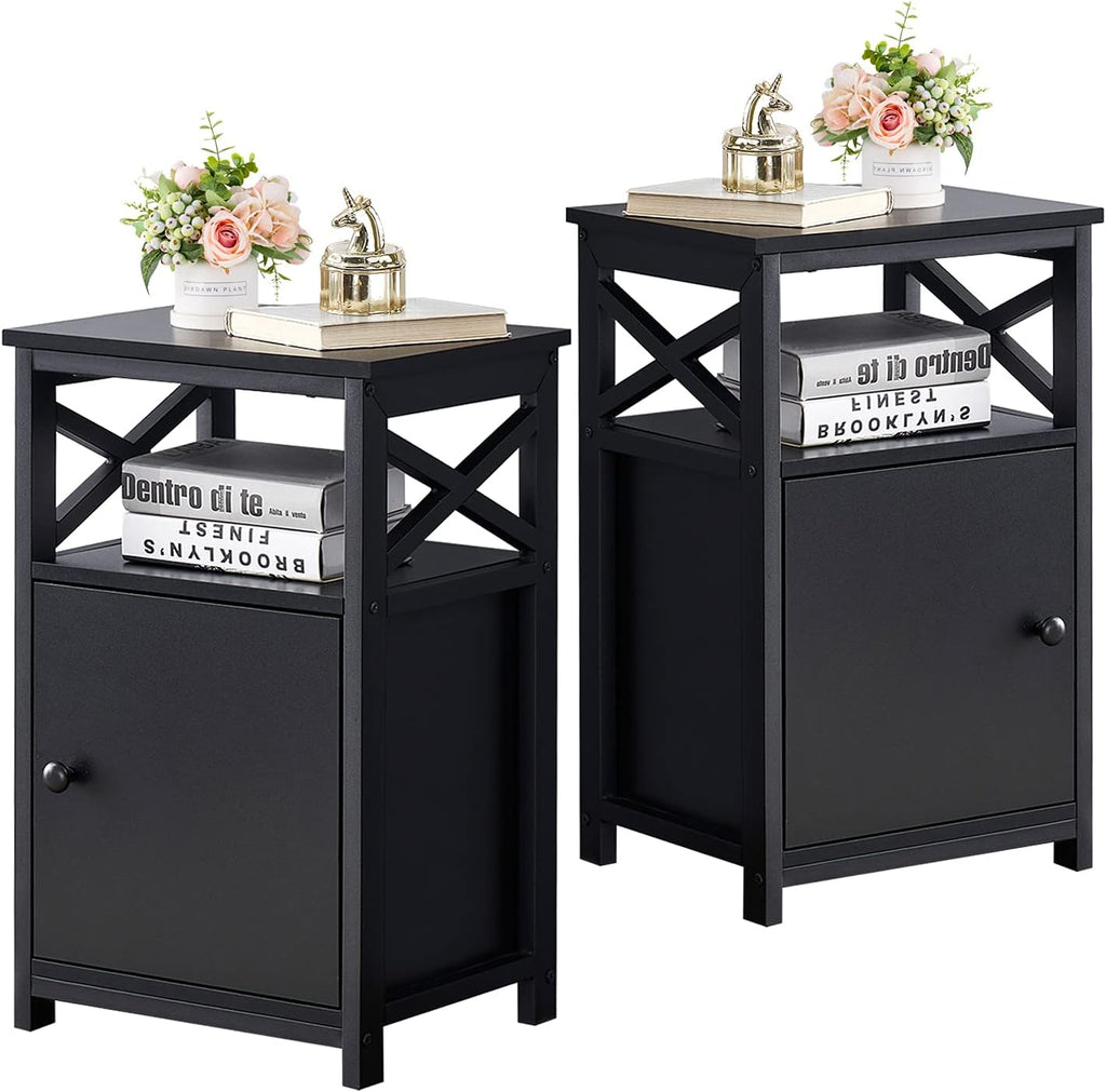 White Set of 2 Night Stand Side Table with Storage Cabinet Y1513