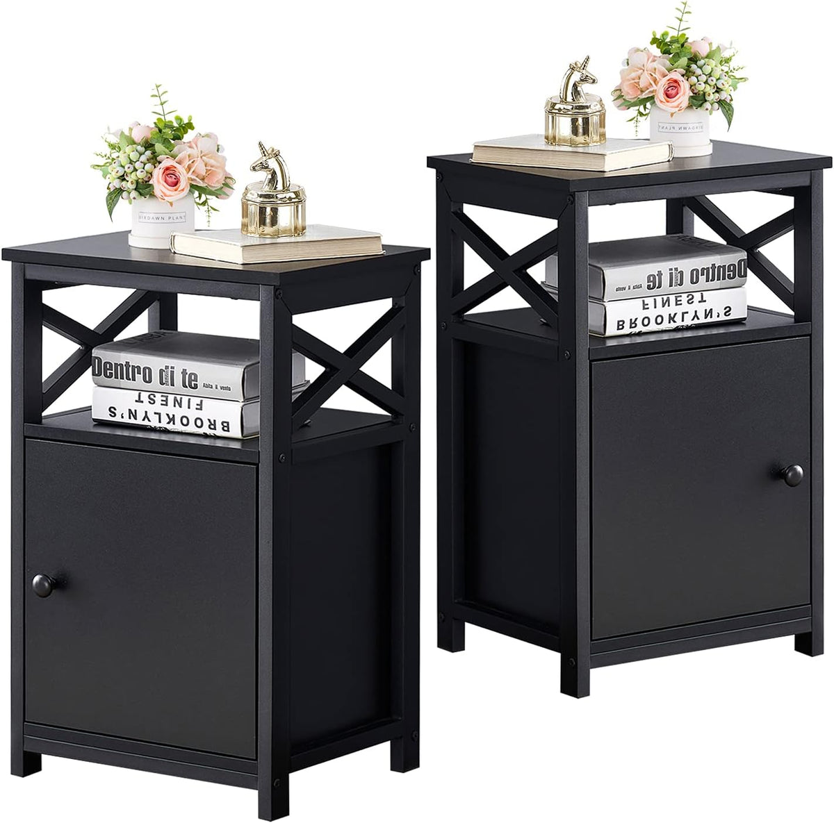 White Set of 2 Night Stand Side Table with Storage Cabinet Y1513