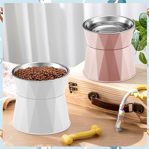 2 Pcs Elevated Stainless Steel Bowls with Adjustable Raised Stand M9274