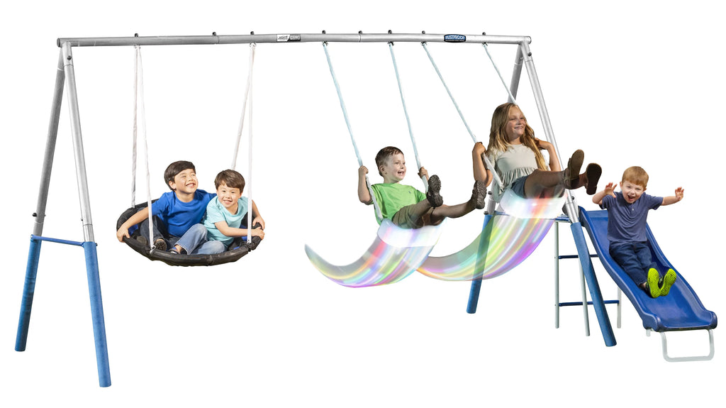 Metal Swing Set with 2 LED Swing Seats, Disc Swing & Wave Slide O923