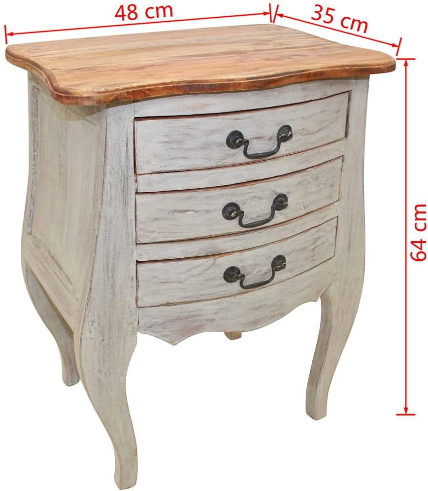 Solid Reclaimed Wood Bedside Cabinet with 3 Drawers C649