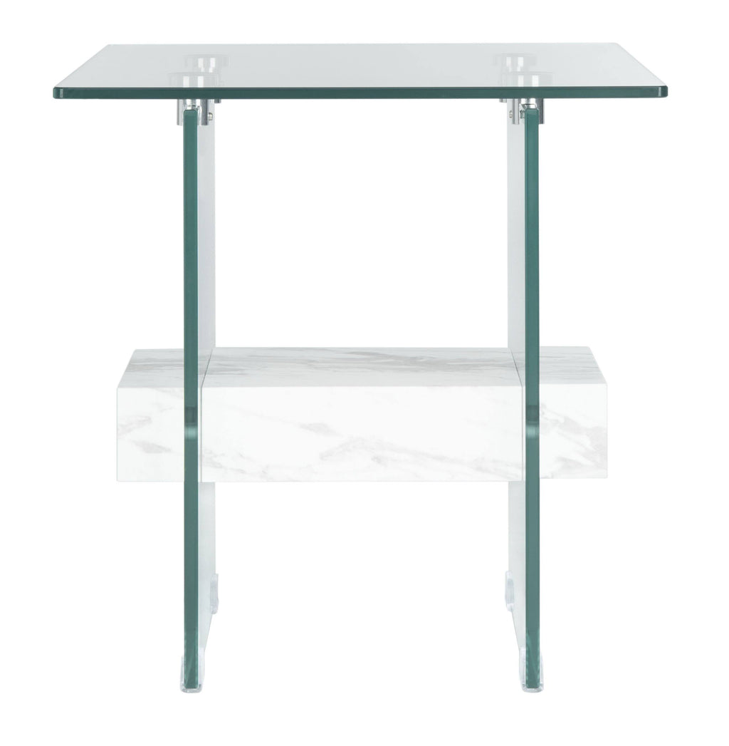 Glass/Faux White Marble Accent Table U70431