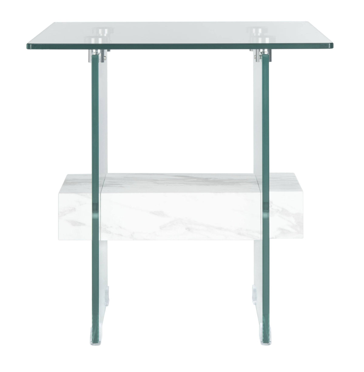 Glass/Faux White Marble Accent Table U70431