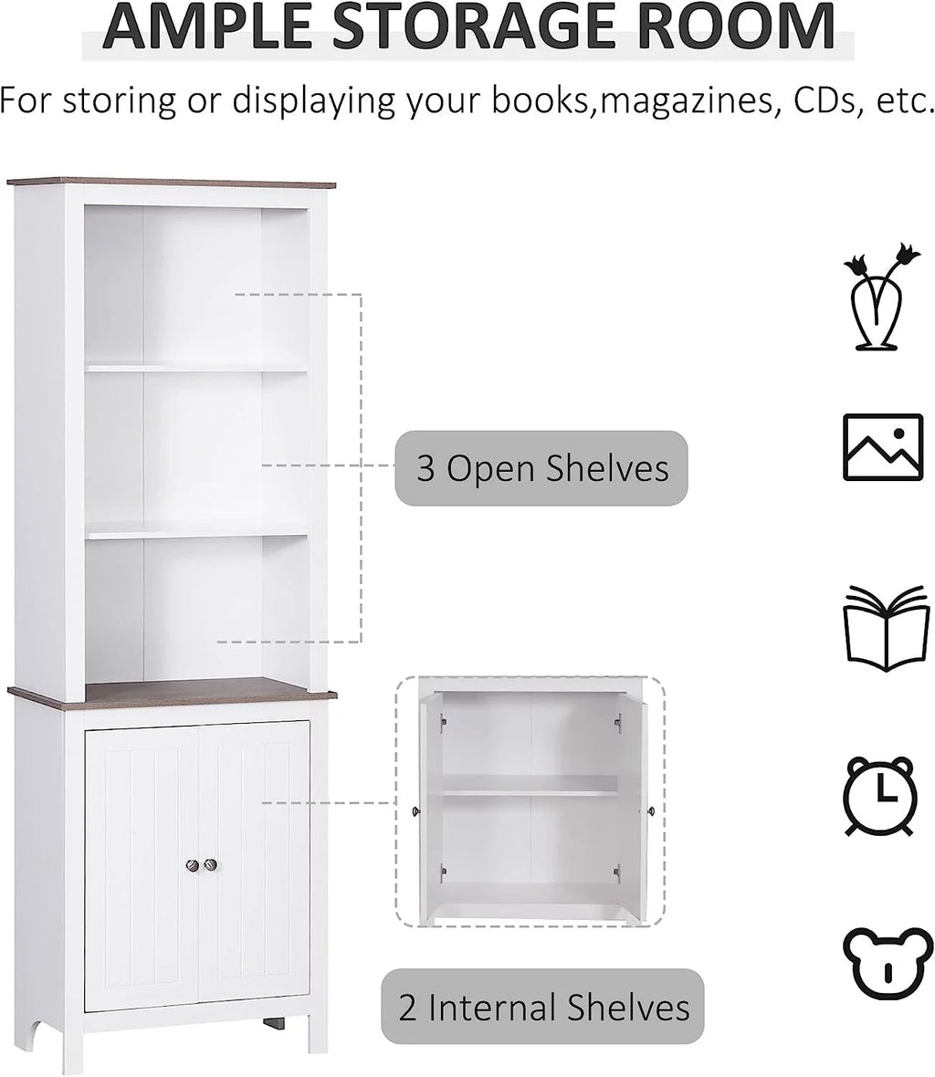 White 3-Tier Double Door Storage Cabinet K8225