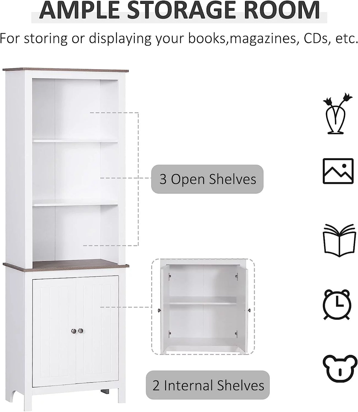 White 3-Tier Double Door Storage Cabinet K8225