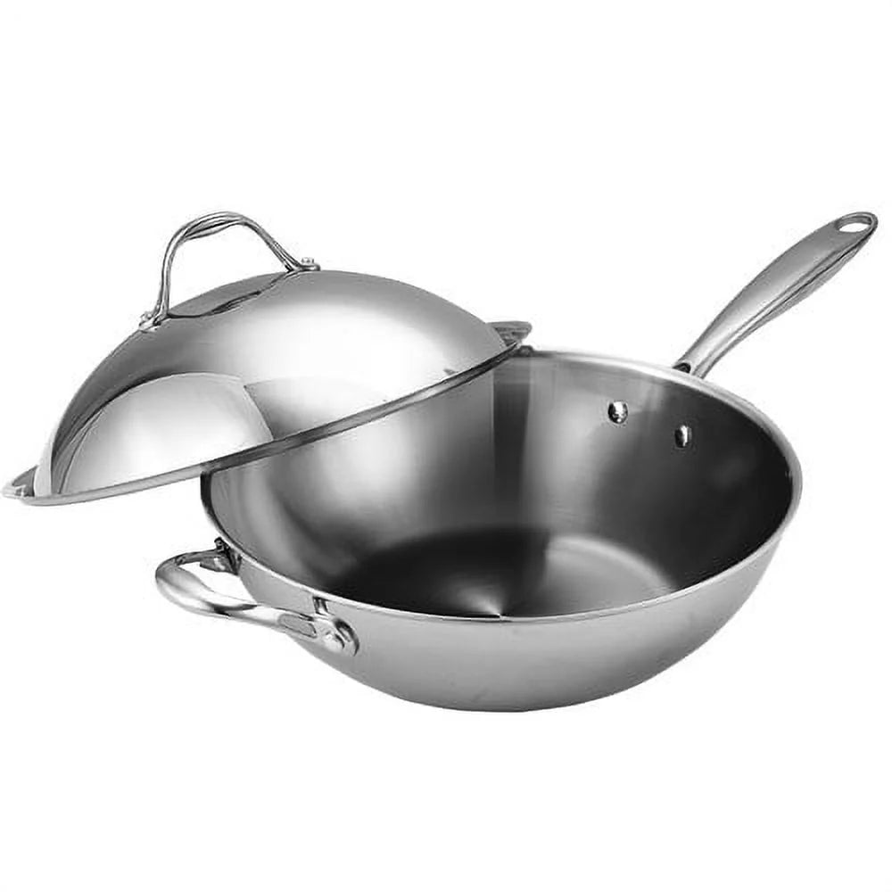 Stainless Steel 13-Inch Wok Pan with High Dome Lid G196329