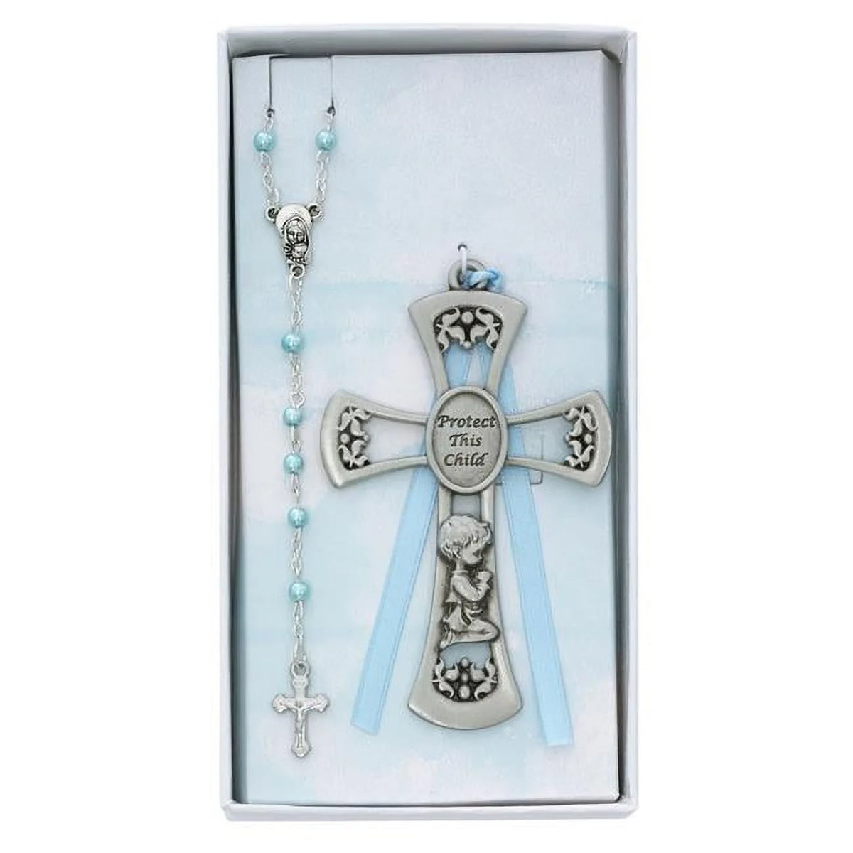 Baby Boy Crib Cross & Rosary Set Blue L90945