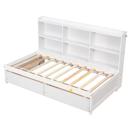 White Twin Bed with Bookcase and Drawers R971858