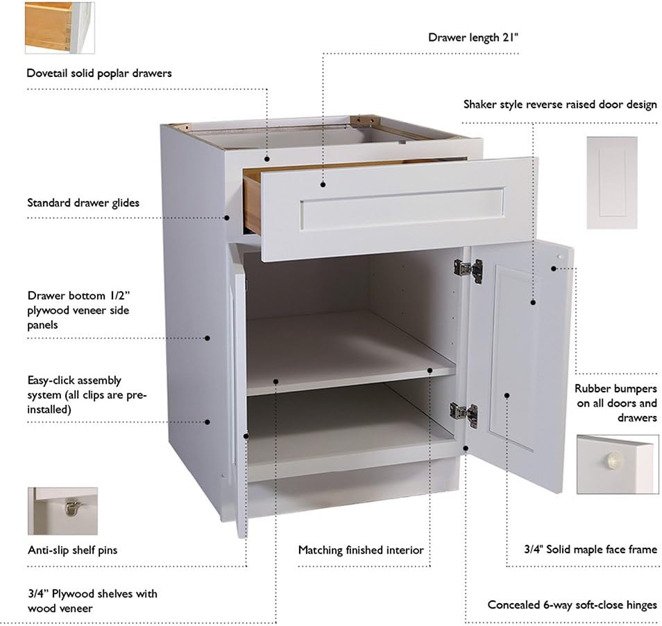 White Shaker 15-Inch Drawer Base Cabinet N628