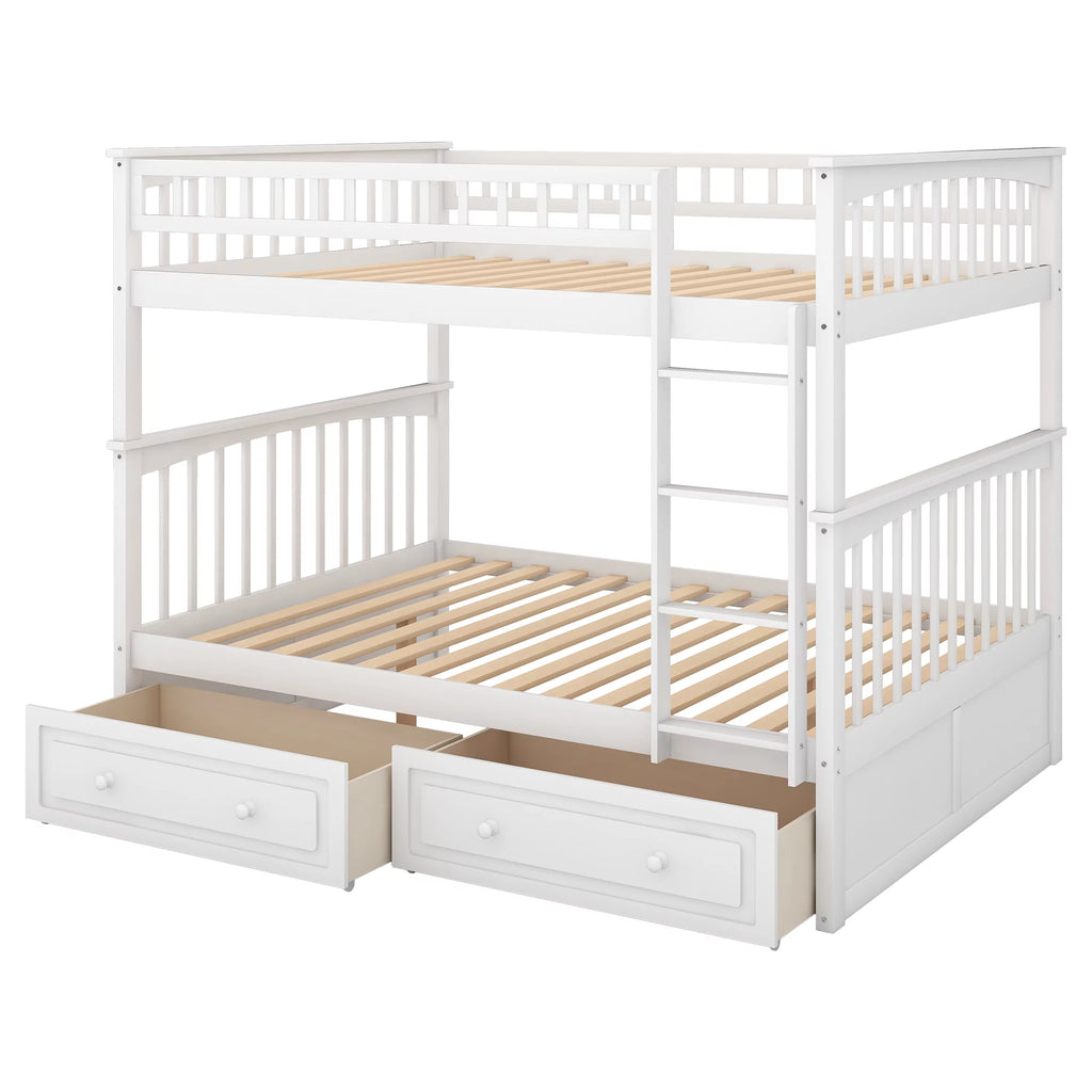Pine Wood Full-Over-Full Bunk Bed with Storage Z7138