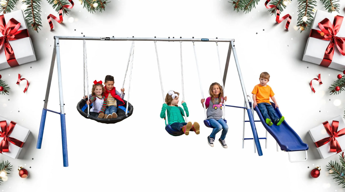 Metal Swing Set with 2 LED Swing Seats, Disc Swing & Wave Slide O923