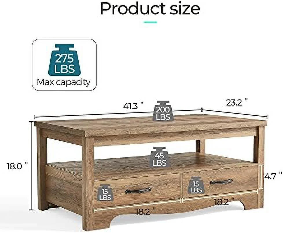 Brown Wood Coffee Table with Drawers J4176