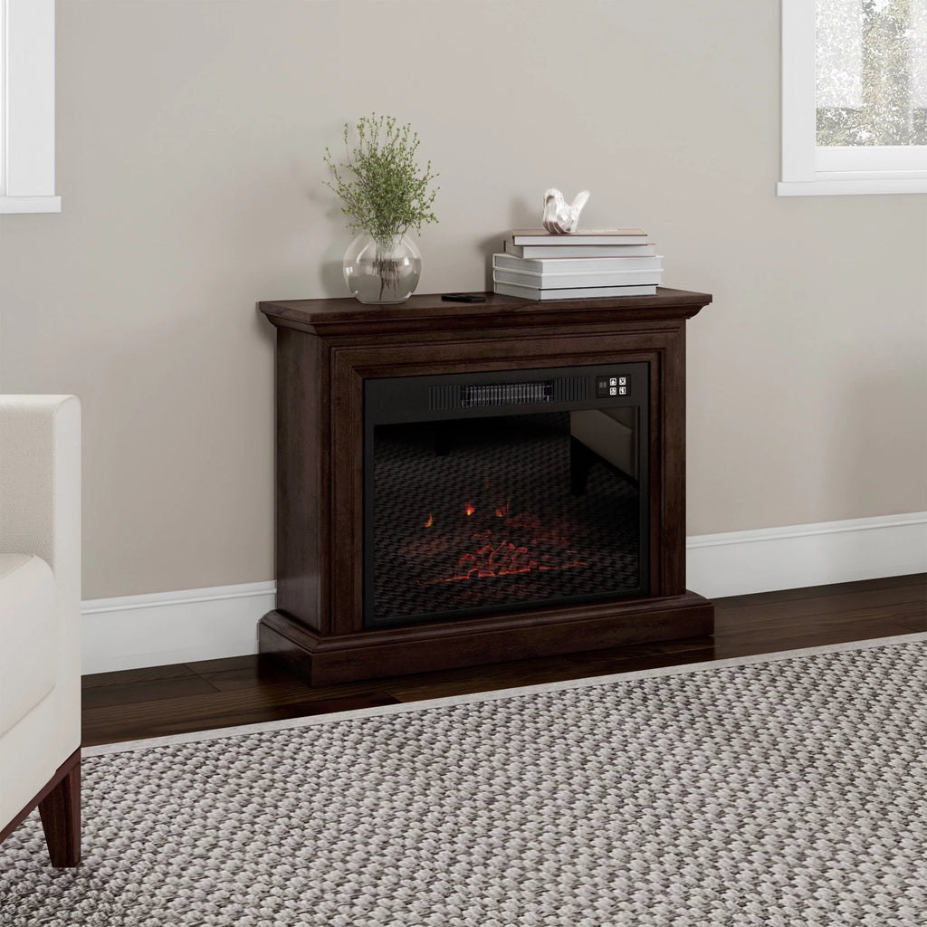 Brown Mobile Electric Fireplace with Mantel and Remote Control T938295