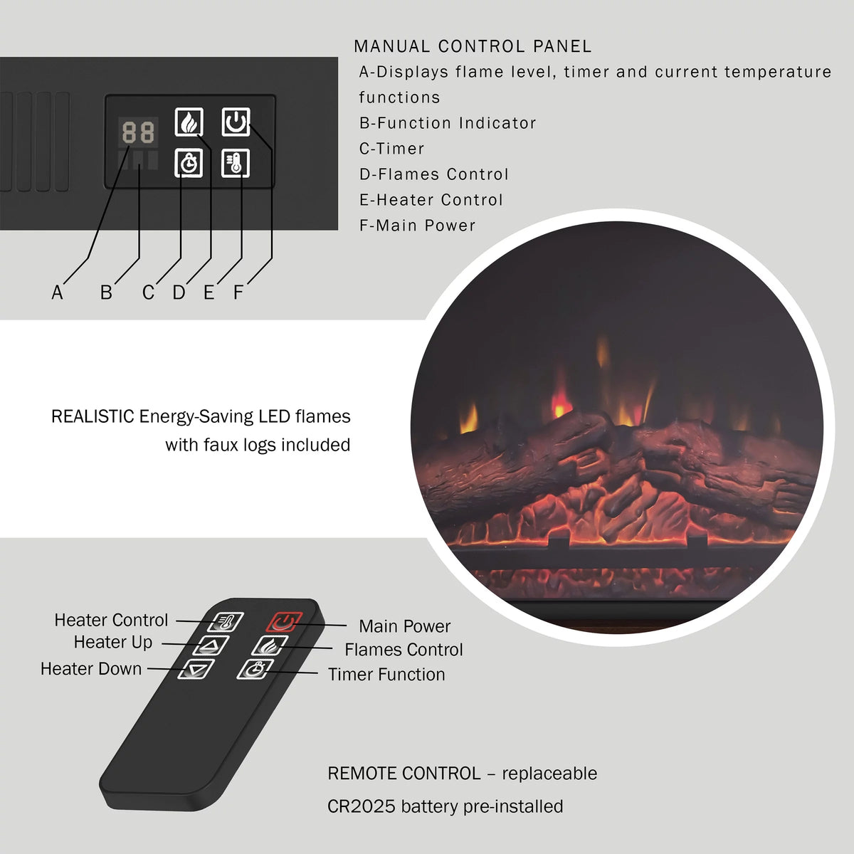 Brown Mobile Electric Fireplace with Mantel and Remote Control T938295