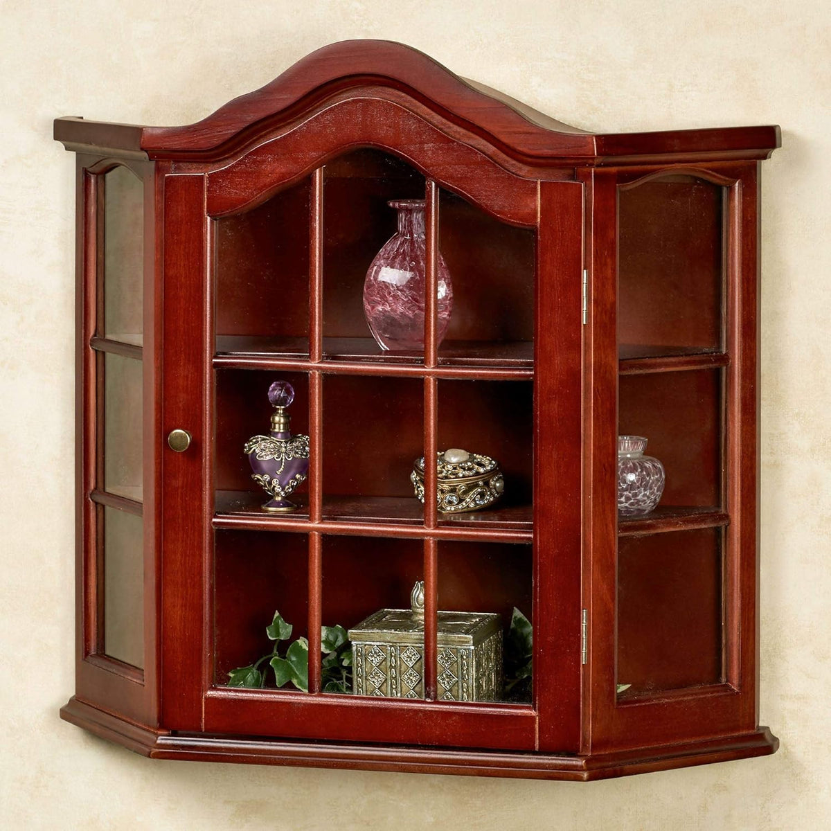 Wooden Wall Curio Cabinet Cherry 21 Inches High S762