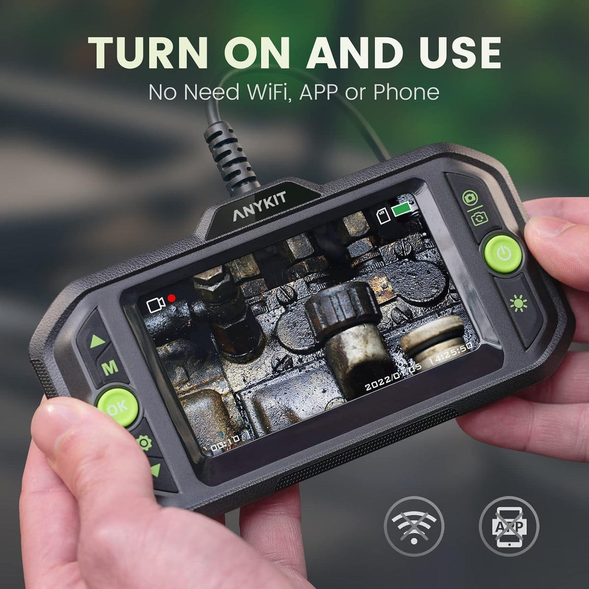 1080P HD Borescope Inspection Camera with 6 LED Lights and 16.4ft Semi-Rigid Gooseneck G8007