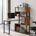 L-Shaped Corner Computer Desk with 5-Story Bookshelf A2178