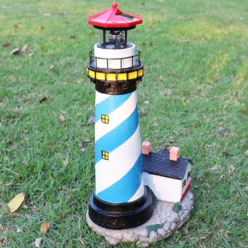18" Solar Lighthouse with Rotating Beacon, Waterproof Outdoor Garden Decor (Black) Z138
