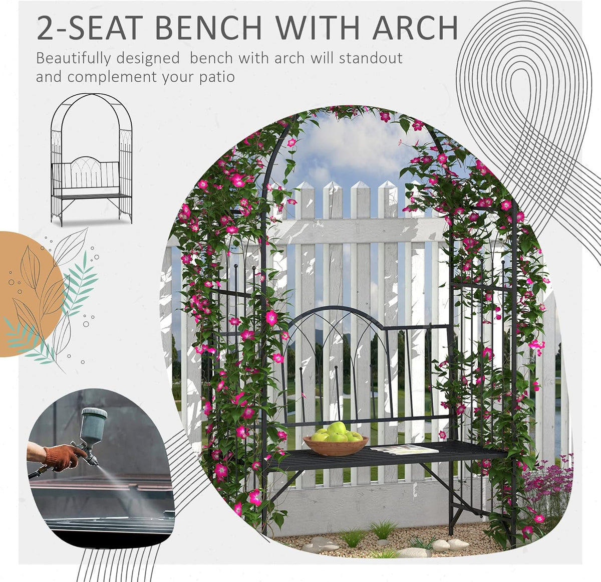 Black Metal Garden Bench Arbor G5568