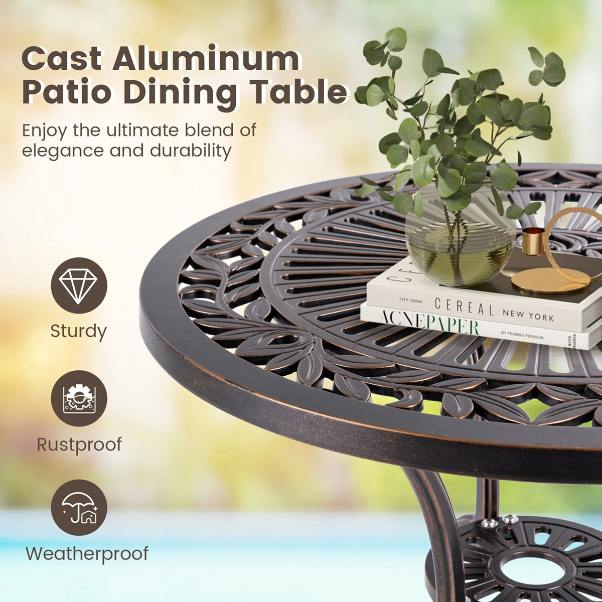 24 Round Cast Aluminum Patio Bistro Table with Umbrella Hole Z7350