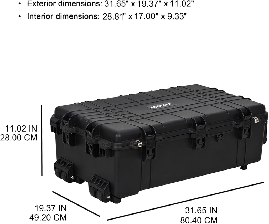 Portable Rolling Waterproof Hard Case with Wheels and Retractable Pull Handle, Black, 31.65inch x 19.37inch x 11.02inch P943325