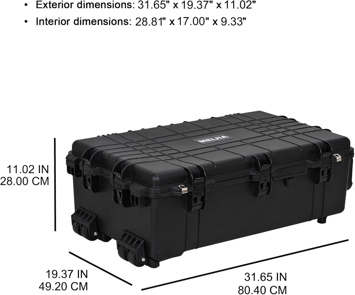 Portable Rolling Waterproof Hard Case with Wheels and Retractable Pull Handle, Black, 31.65inch x 19.37inch x 11.02inch P943325