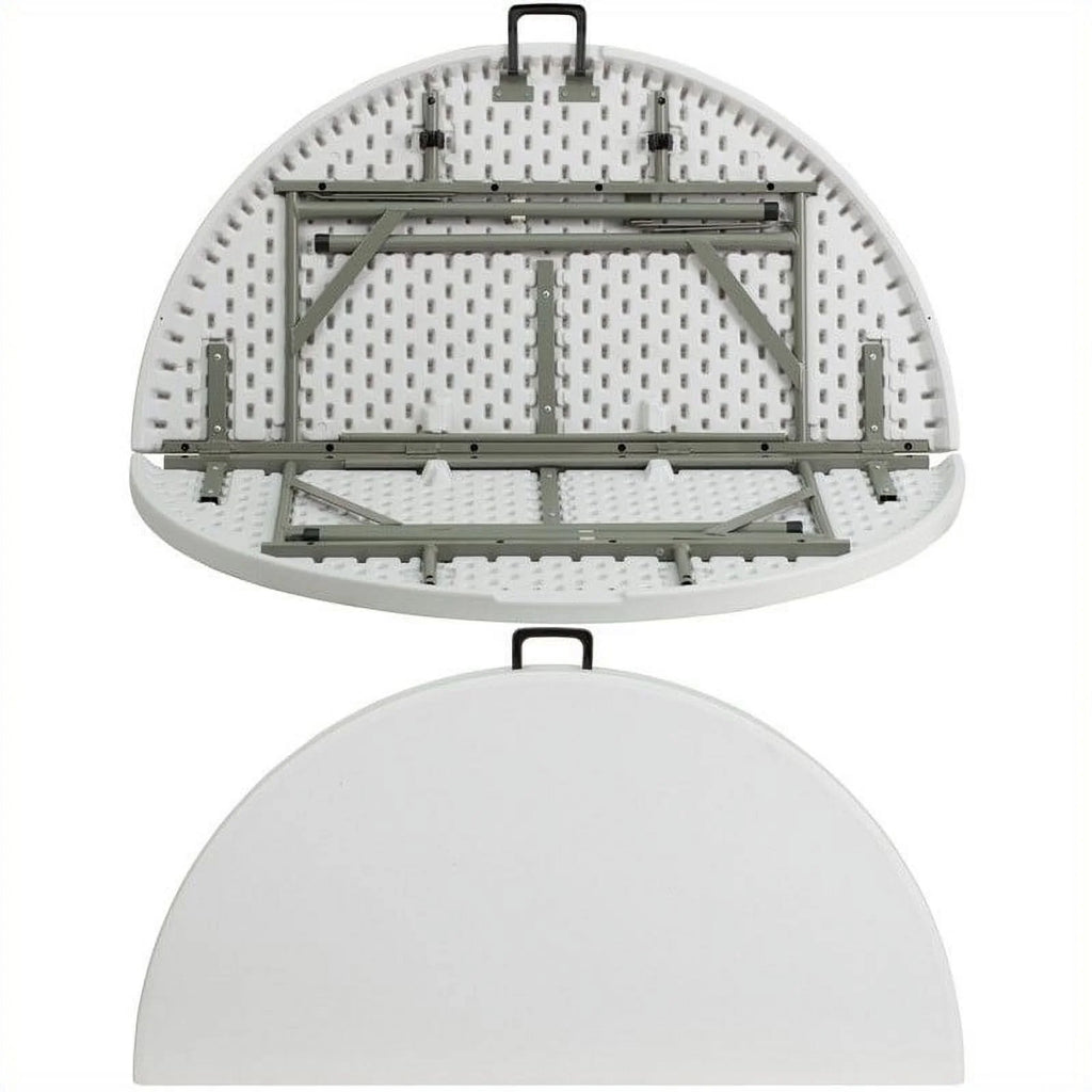 60.5" Round Granite Folding Table in White W476
