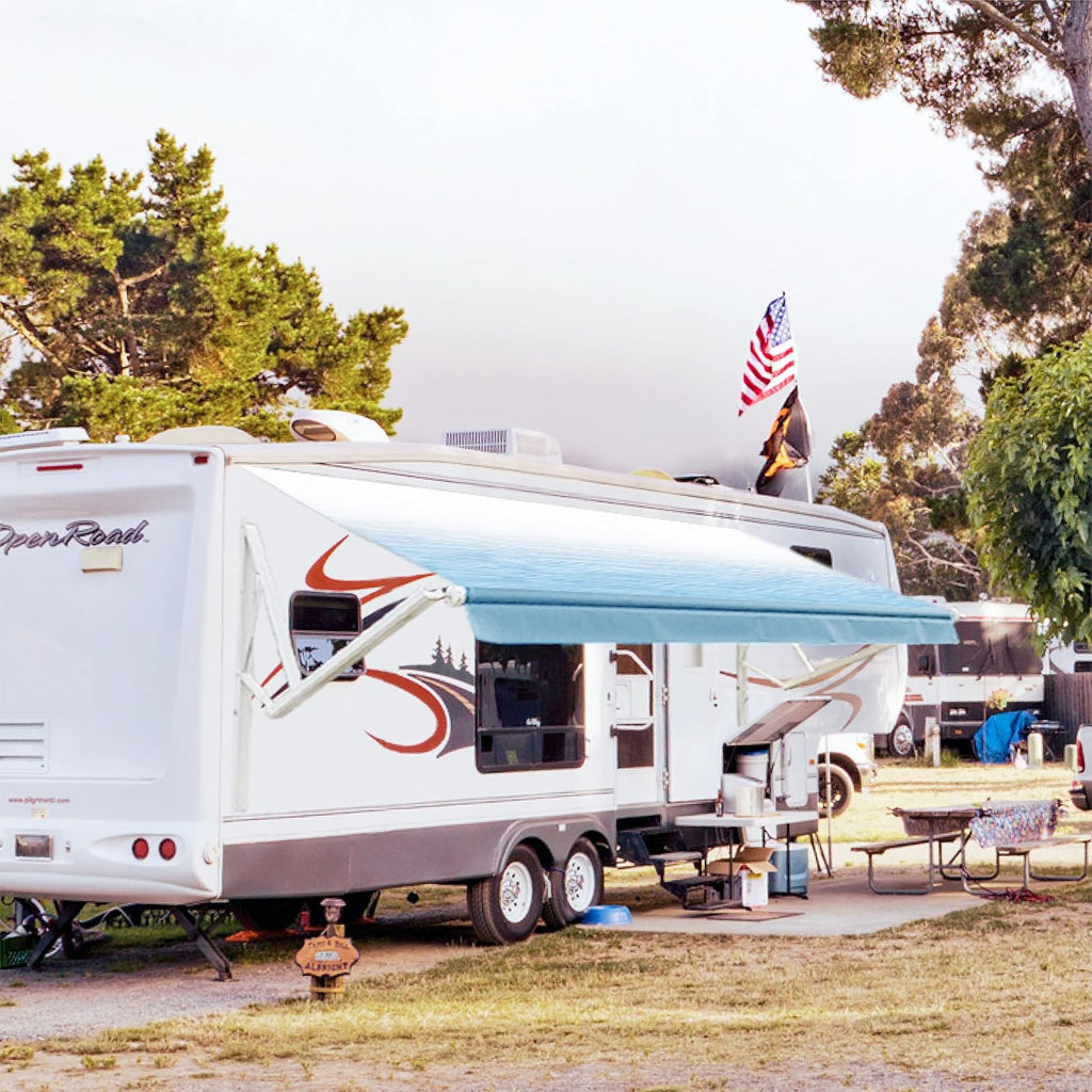 White Motorized Retractable RV Awning 18x8 Ft B6942
