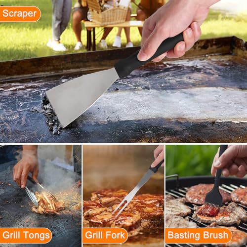 24Pcs Grilling Accessories Set with Scraper, Enlarged Spatulas, Basting Cover H246